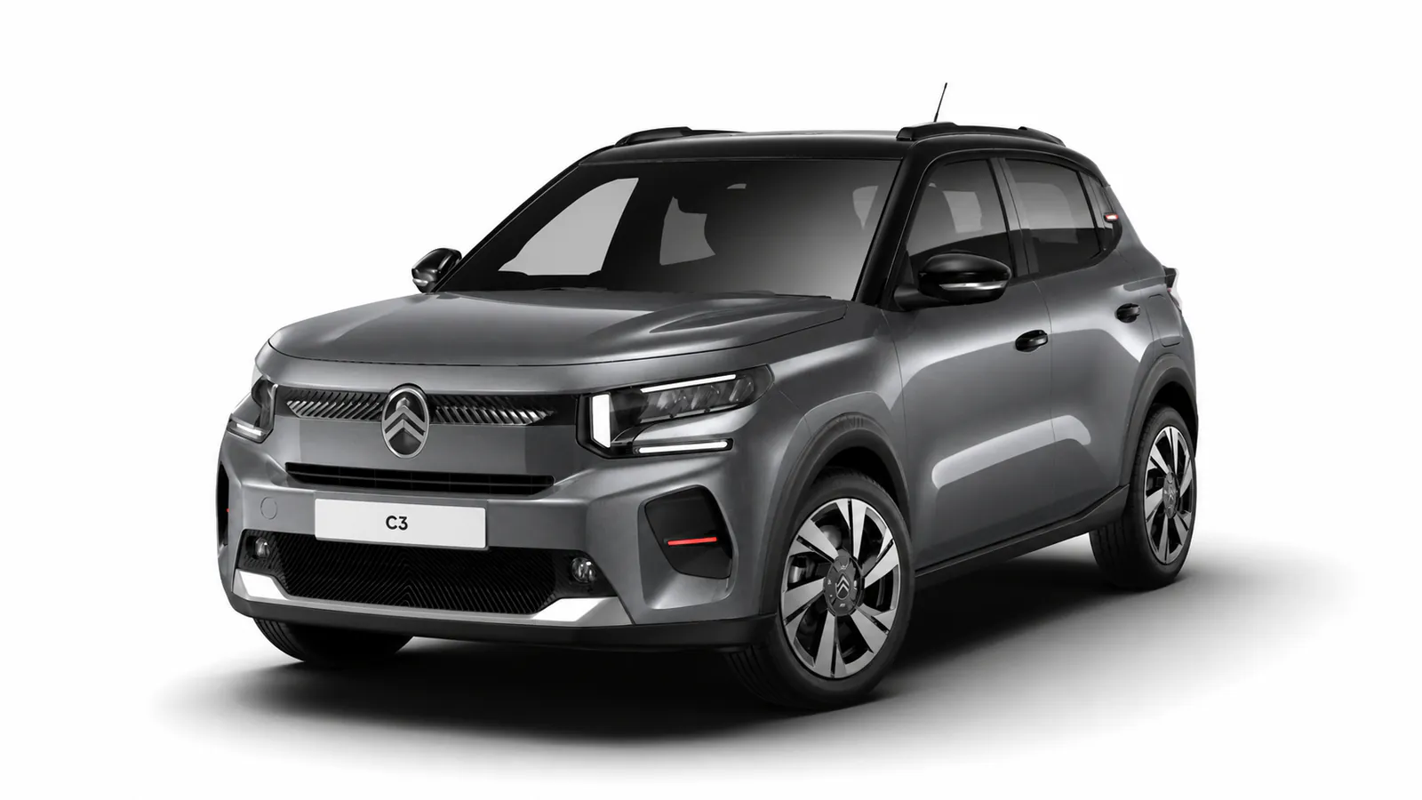 Citroën C3 Plus Hybrid 110 Mercury Grey, vista anteriore tre quarti