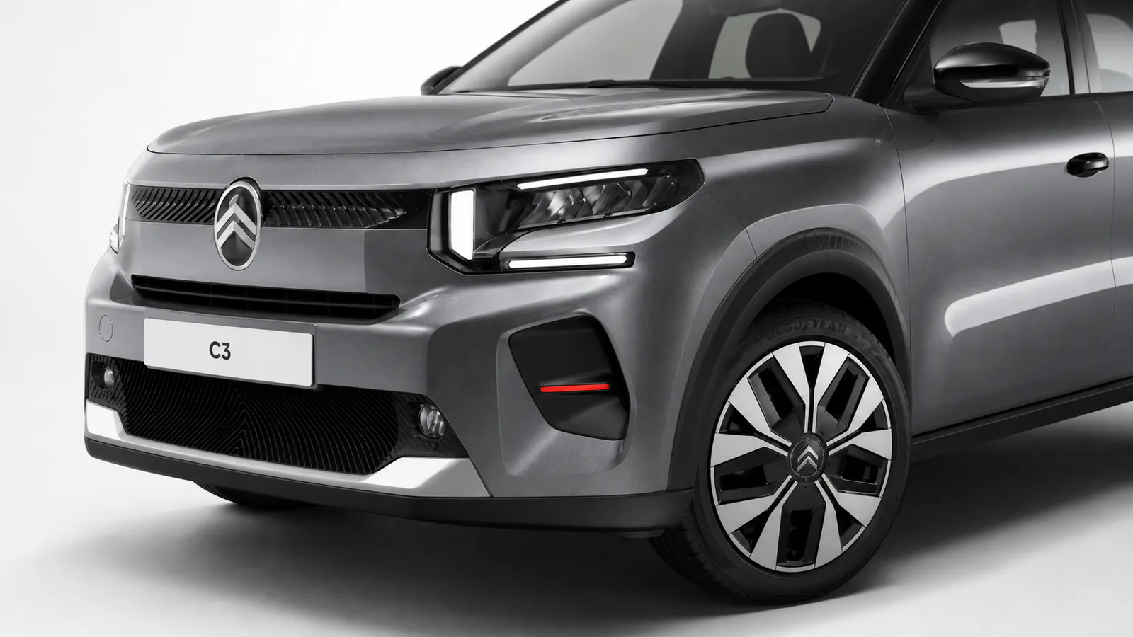 Dettaglio Citroën C3 Plus con firma luminosa e copertura Azurite da 17 pollici