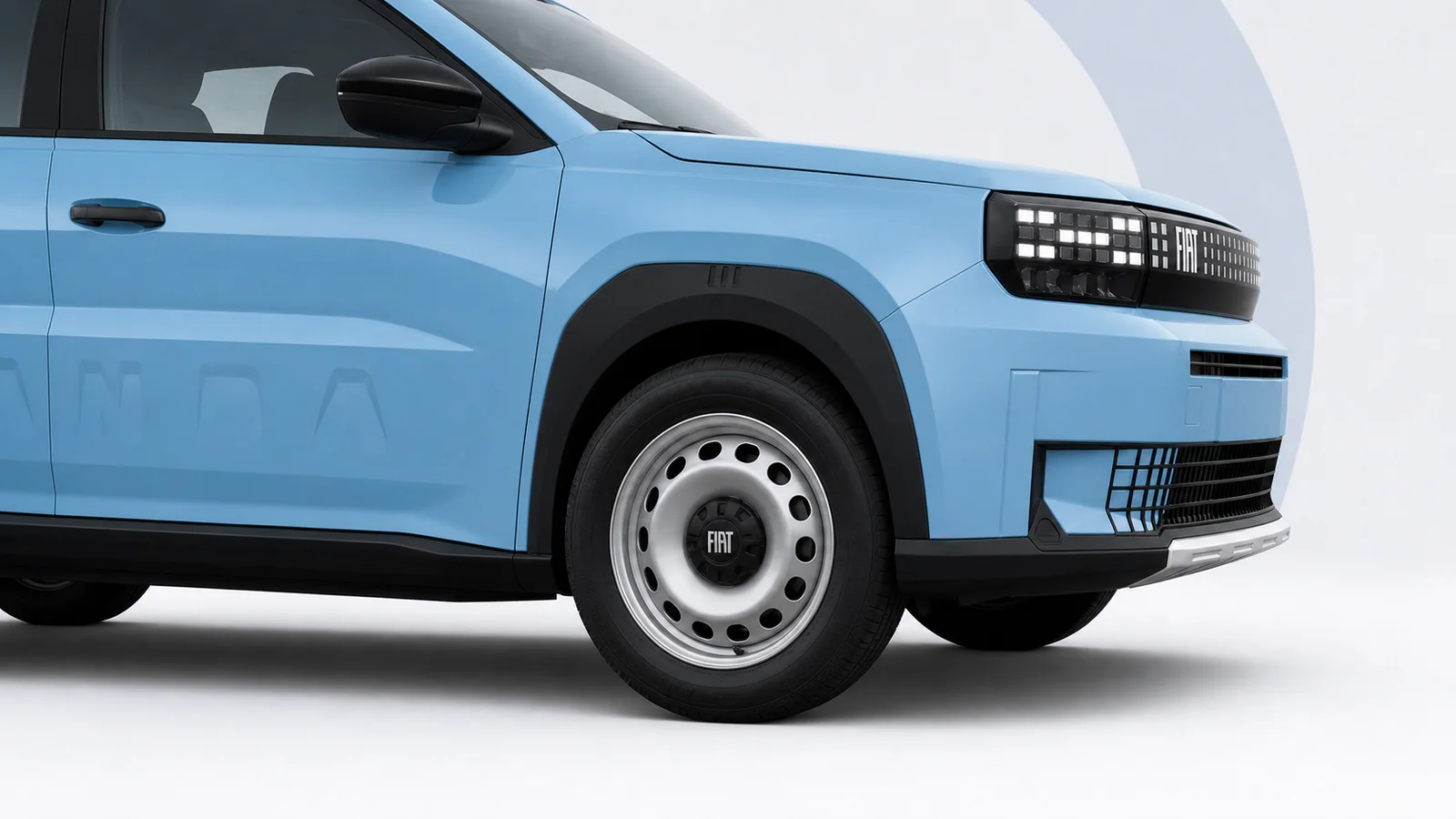 Cerchio da 16 pollici e dettaglio frontale Fiat Grande Panda Pop